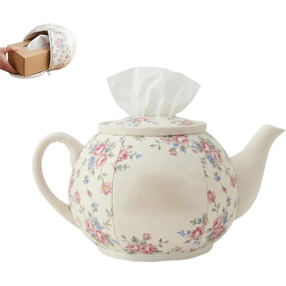 Personalized Teapot Tissue Box Cover, Vintage Floral Rose Design Fabric Teapot Shaped Tissue Holder, Tea Lover Home Decor for Nostalgic Kitchen (1 Pc)