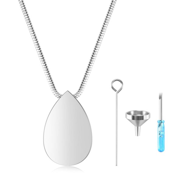Personalized Teardrop Shape of Waterdrop Cremation Urn Necklace with Fill Kit for Ashes Jewelry