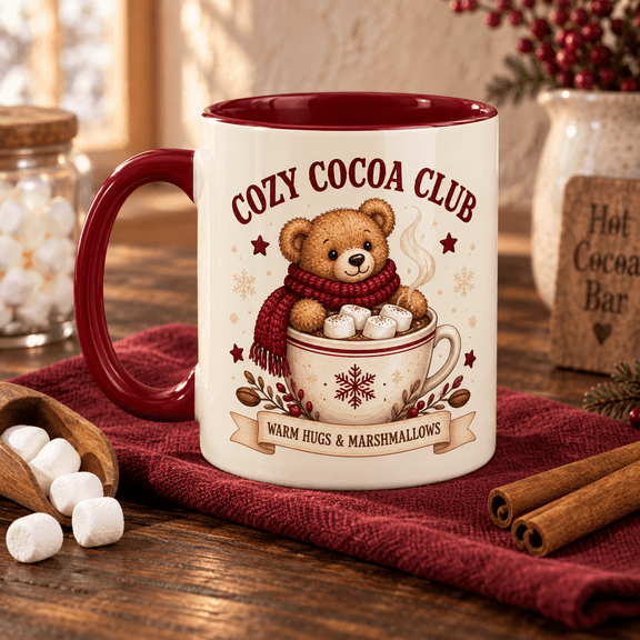 Personalized Teddy Bear Hot Cocoa Marshmallows Ceramic Mug Christmas Gift