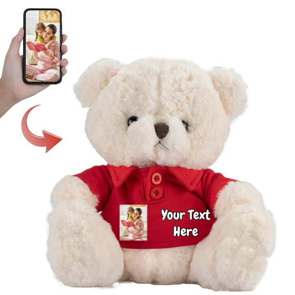 Personalized Teddy Bear Plush Toys, Customized Gifts Stuffed Bear with Custom Photo Text as Personalized Gift for Girls Boy on Birthday Christmas Anniversary Valentines, 8 inch-Photo Text