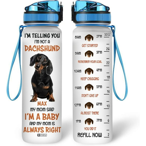 Personalized I'm Telling You I'm Not A Dachshund 32Oz Liter Motivational Water Bottle, Customized Name With Time Marker, Gifts For Dachshund From Women Dog Lovers Dachshund Lover On Birthday