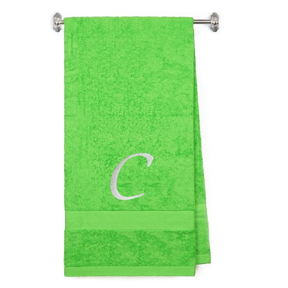 Personalized Terry Cotton Spa Bath Towels Sheet - Lime Color Towel - Silver Script Initial C