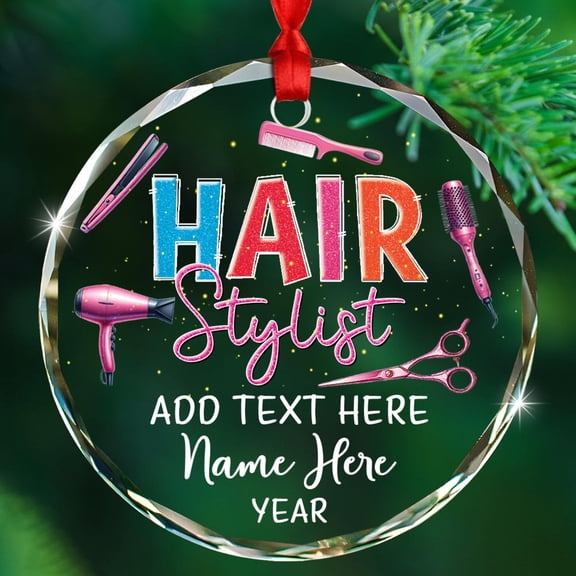 Personalized Text Name Hairstylist Glass Christmas Ornament 2025, Santa's Favorite Hair Stylist Ornaments Gift for Hairdressers/Barber/Salon Owners, Custom Hairapist Hairstylist Hanging Ornament