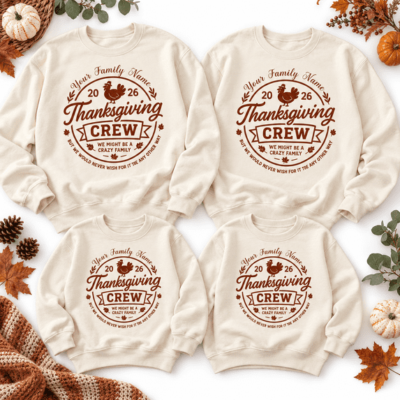Personalized Thanksgiving Crew Sweatshirt, Custom Family Name Turkey Fall Graphic Crewneck