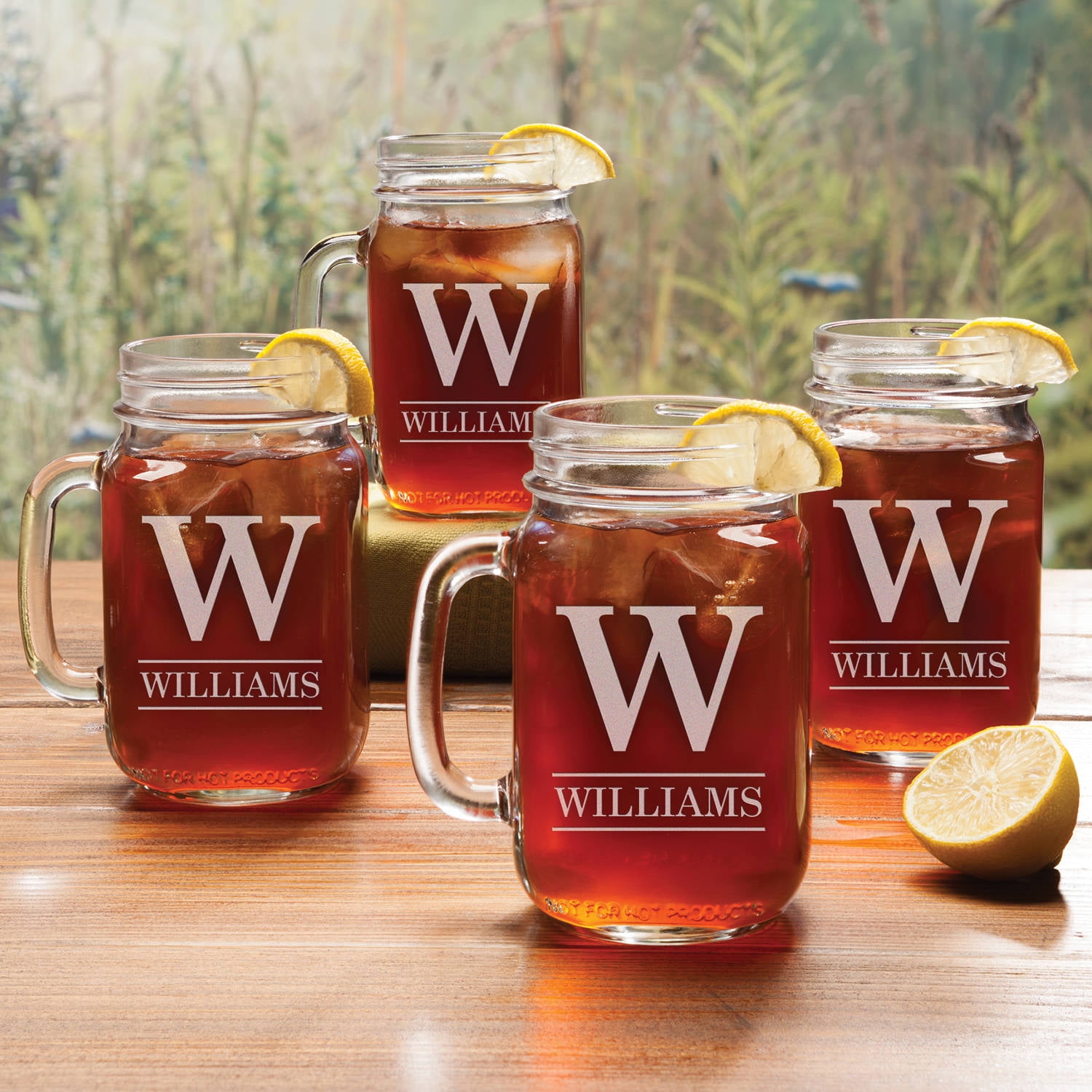 Personalized Thin Modern Font Initial & Name Set of 4 Mason Jar Glasses