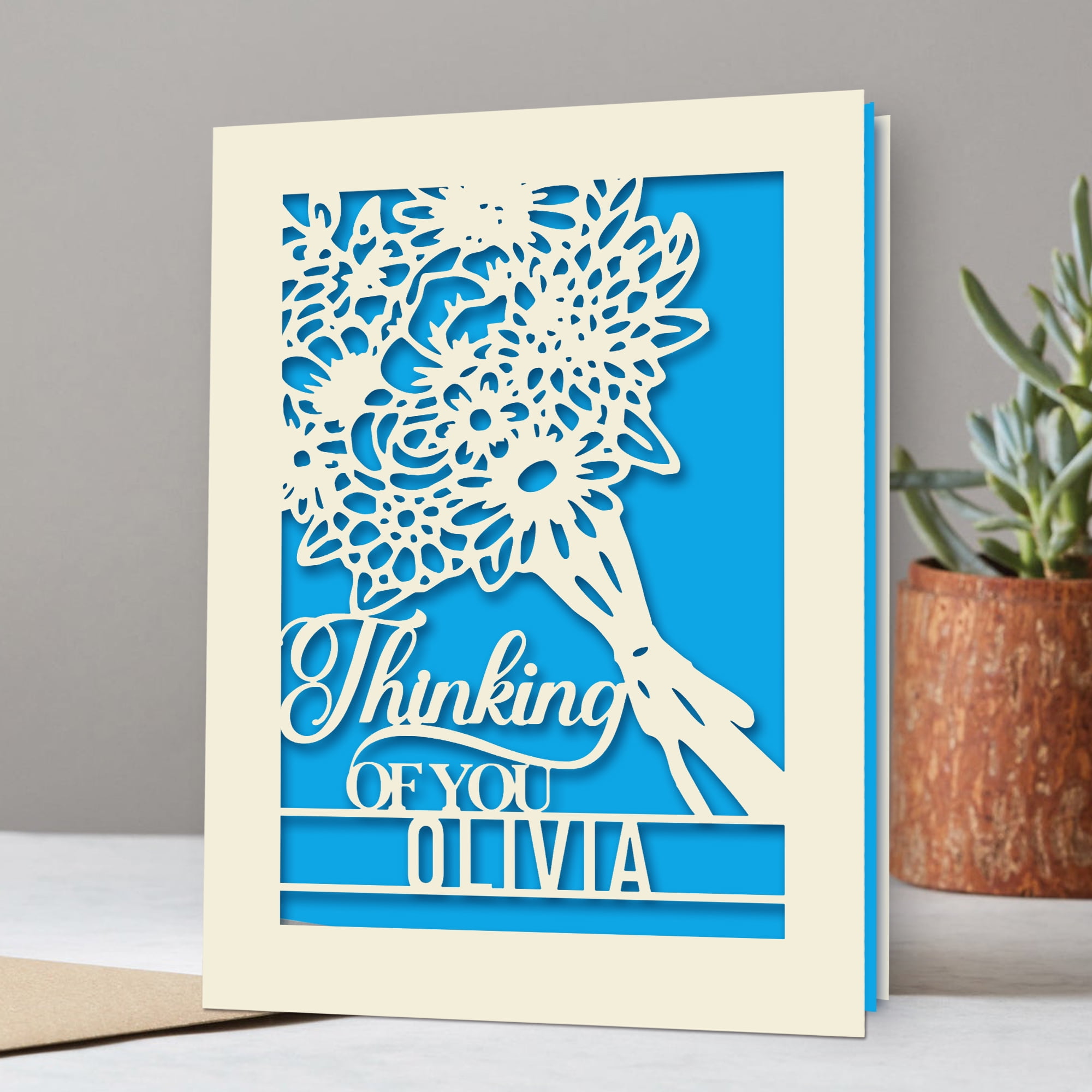 Personalized Thinking Of You Card,Papercut Flower Bouquet Greeting Card ...