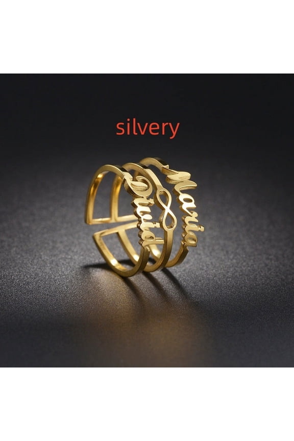 Personalized Three Layer Stainless Steel Ring with Custom Engraved Name, Letters, or Numbers in Geometric Shape