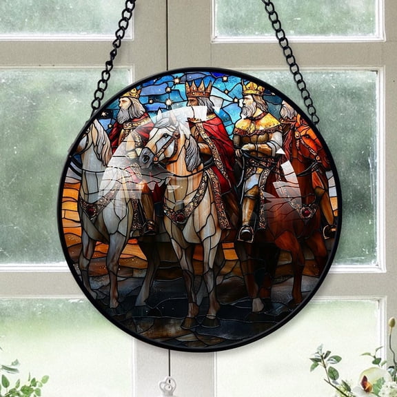 Personalized Three Wise Men Suncatcher Stained Glass Suncatchers, Three Wise Men Ornament for Sun Catcher Indoor Window, Three Wise Men Painted Glass Panel Décor KKoqan