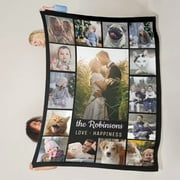 Personalized Throw Blanket with 15 Photo Custom Blankets for Family Mom Dad Friends Baby Personalized Photo Collage Gifts for Birthday Thanksgiving Halloween Christmas.
