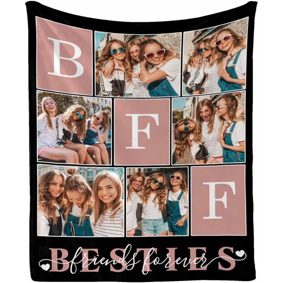 Personalized Throw Blanket Best Friends Forever Photo Blanket Customized Picture Gifts for Friends Sister Birthday Christmas Blanket Photo Customize