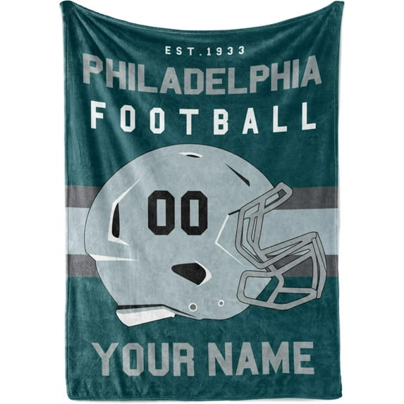 Personalized Throw Blanket for Football Fans - Ships Next Day - Made in USA - Custom Fleece Name Blanket - Ideal for Youth Football Players & Adults (60x80 Sherpa - Philadelphia)