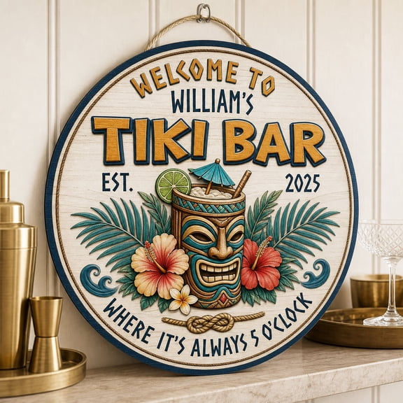 Personalized Tiki Bar Sign, Custom Wood Pool Bar Decor