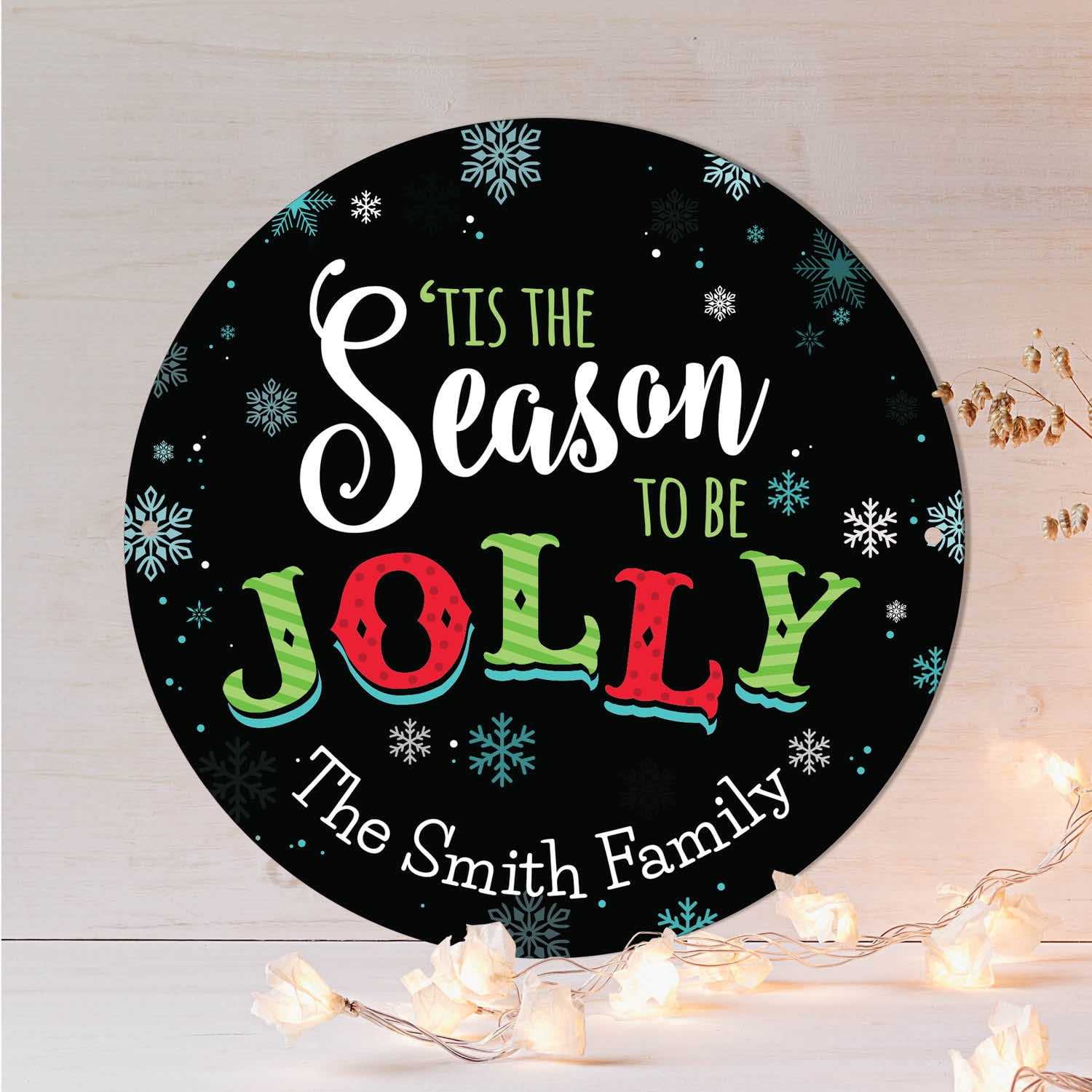 Personalized Tis The Season To Be Jolly Round Tin Sign