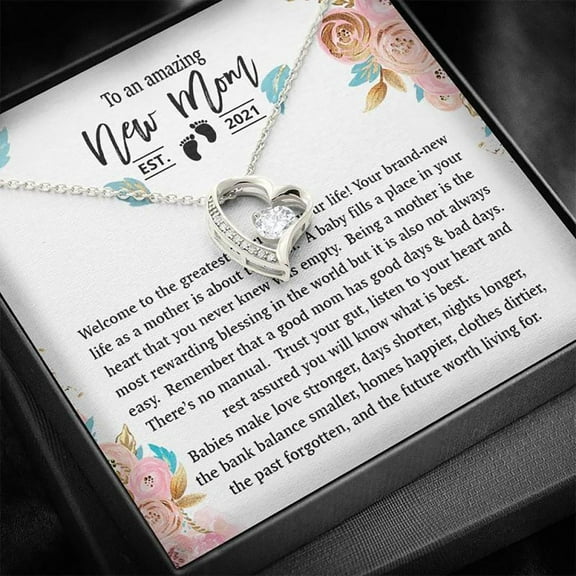 Personalized To An Amazing New Mom 2021 Necklace, Gift For New Parents, Heart Diamond Necklace, First Time Mom Gift, New Mommy Gift, Gift Jewelry