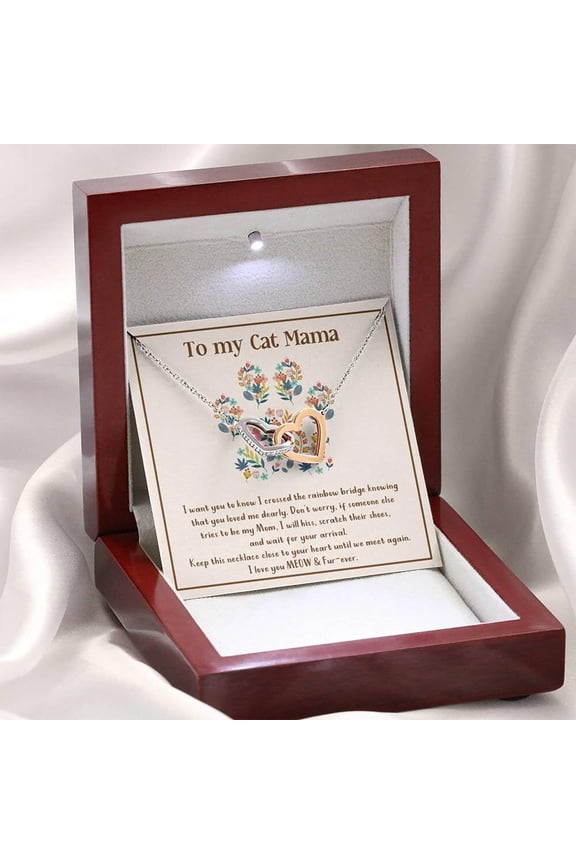 Personalized To My Cat Mama Necklace Gift, Cat Memorial Necklace, Loss of Cat Gift, Cat Loss Gift, Pet Sympathy Gift, Rainbow Bridge Cat, Two Hearts.