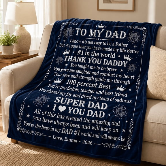 Personalized To My Dad Fleece Blanket, 3D Print Polyester Throw, Father Gift, Custom Text Name Date, Multiple Sizes
