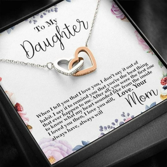 Personalized To My Daughter Necklace - Daughter Gift From Mom, Interlocking Hearts Necklace Gift for Daughter, Daughter Jewelry, Birthday Present