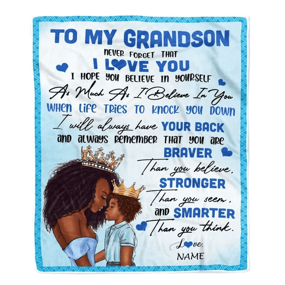 Personalized To My Grandson Blanket from Grandma, Custom Fleece Throw Blanket, Birthday & Christmas Gift