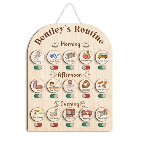 Personalized Toddler Daily Chore List For Kids, Wooden Schedule Board With Custom Name