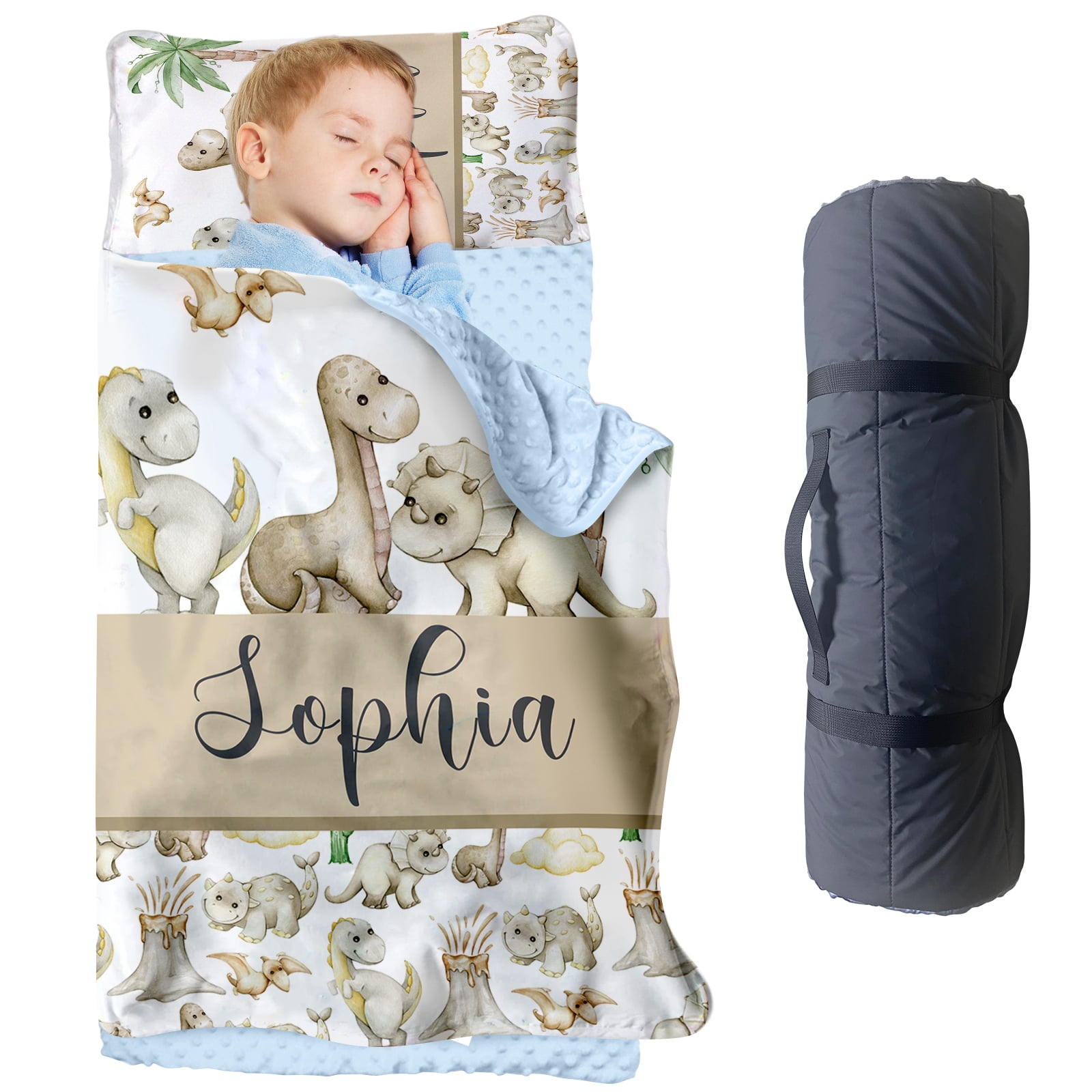 Removable Mat Personalized Toddler Nap Mats for Preschool, Custom Name Khaki Dinosaur ...