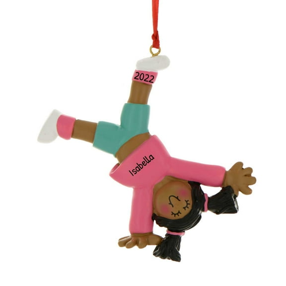 Personalized Toddler Xmas Ornament 2024 - African American Girl Tumbling Pink Christmas Ornament