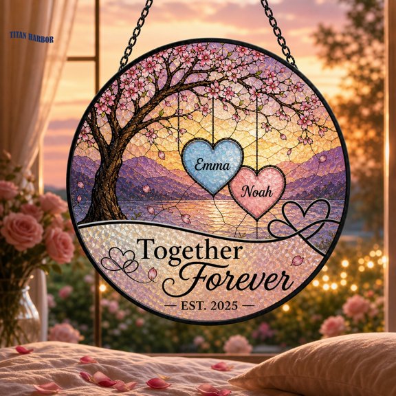 Personalized Together Forever Stained Glass Suncatcher for Couples