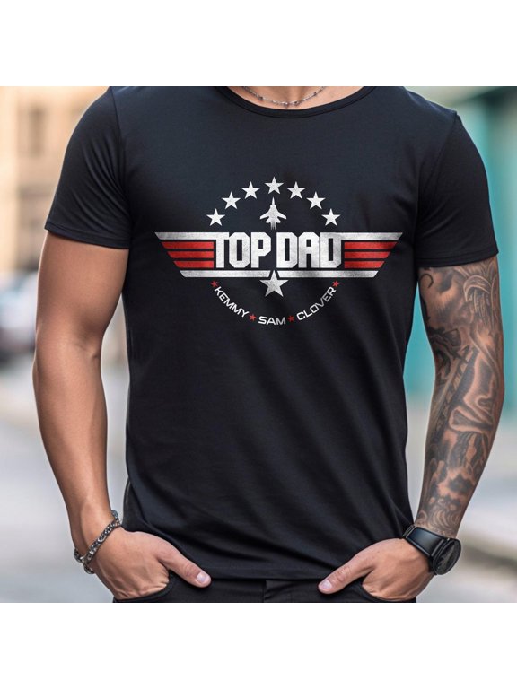 Personalized Top Dad Shirt with Custom Kids Name Men's Funny Father's Day Graphic T-Shirt