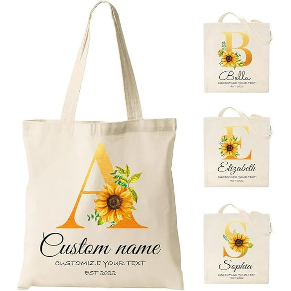 Personalized Tote Bag Canvas Tote Bag with Picture Text Customized Reusable Grocery Bag Floral Gifts Bag for Women
