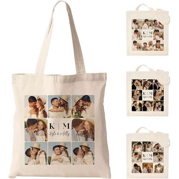 Personalized Tote Bag Canvas Tote Bag with Picture Text Customized Reusable Grocery Bag Floral Gifts Bag for Women