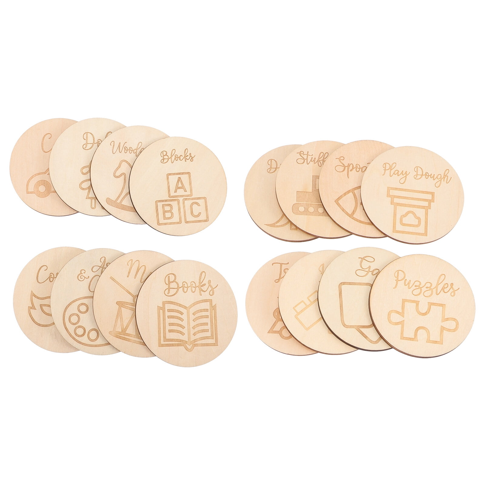Personalized Toy Box Preschool Wooden Round Circle Ornament Tag Toys Baby Mother 16 Pcs