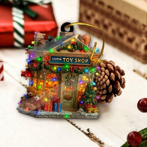 Personalized Toy Shop Acrylic Christmas Ornament 2025 Custom Store Name Holiday Tree Decor, Family Gift Boutique Home/Storefront Keepsake