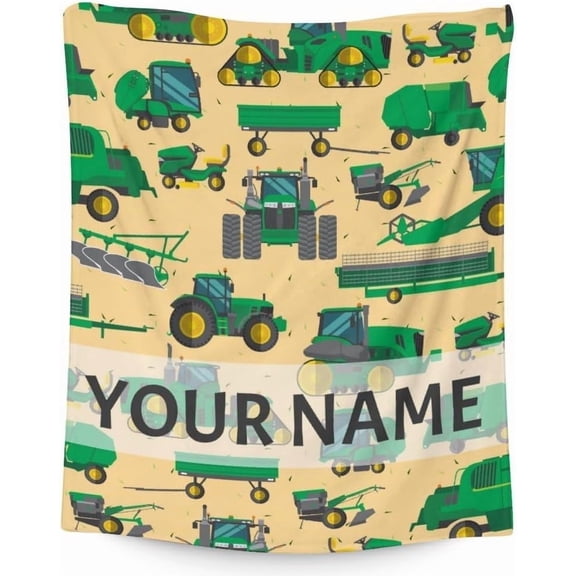 Personalized Tractor Blanket with Name - Soft, Fuzzy & Warm - 30"x40" Small Blanket for Couch, Office - Green Cute Throw Gifts for Boys