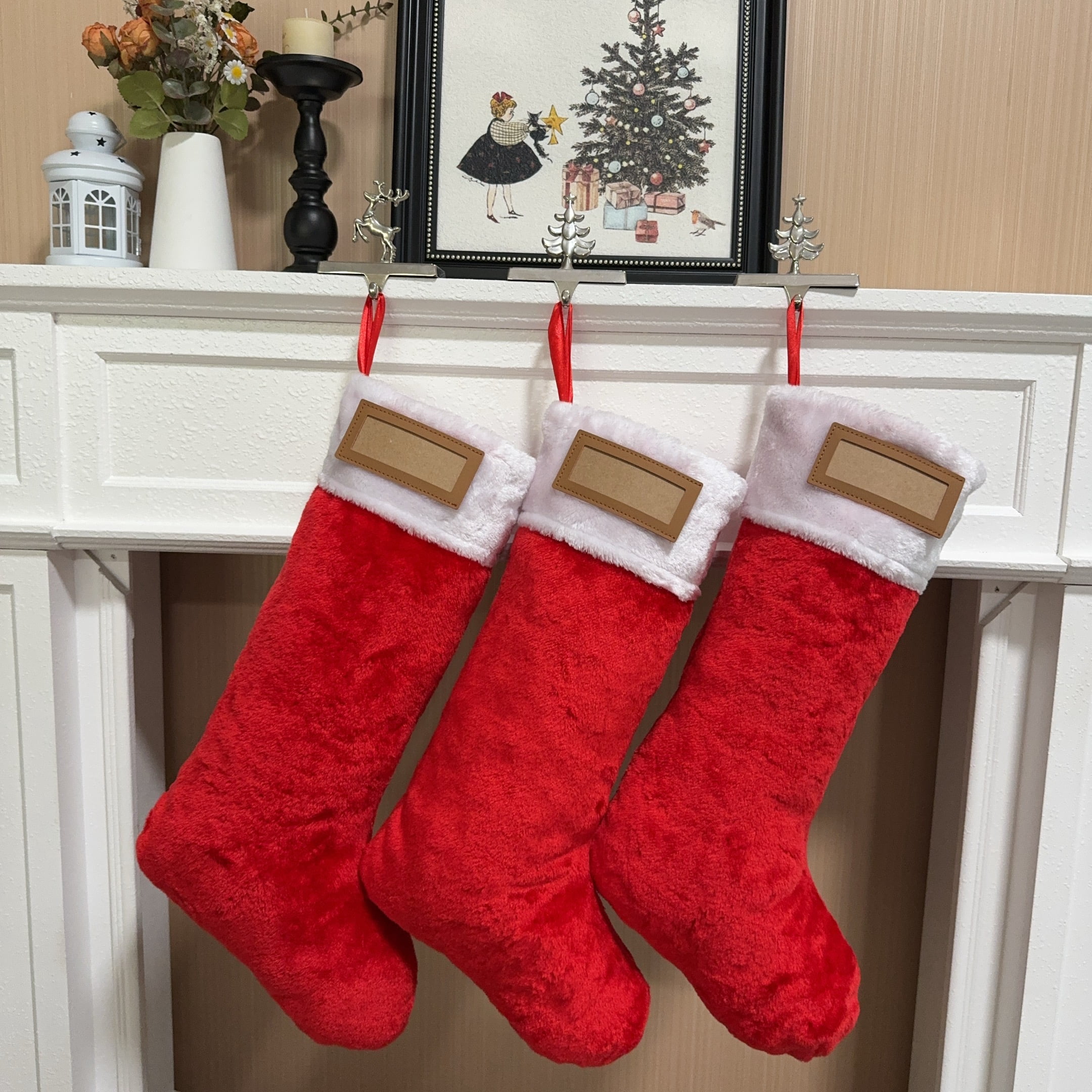 Personalized Traditional 22inch Red Christmas Stockings with Name Tags ...