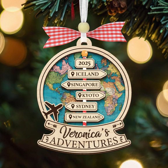 Personalized Travel Adventure Ornament 2025 – Custom Travel Destination Keepsake, Holiday Gift for Travelers, Adventure Awaits