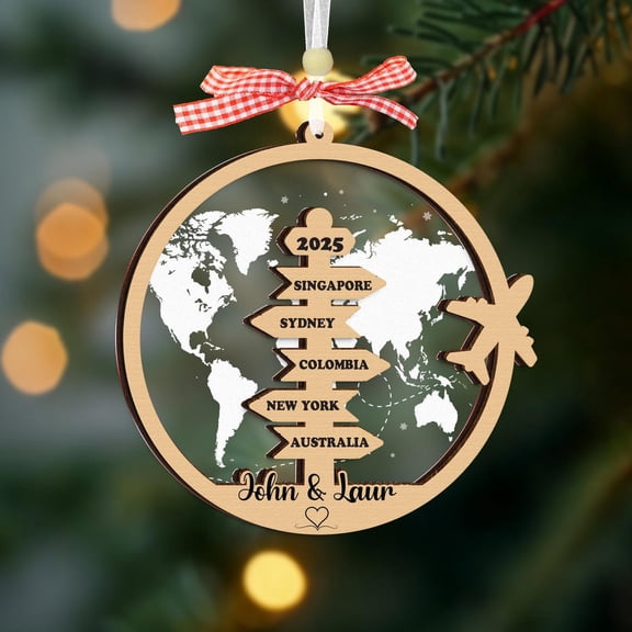 Personalized Travel Adventure Ornament for Couples, Custom Destination Travel Ornament, 2025 Christmas Gift for Travelers, Gift for Couple