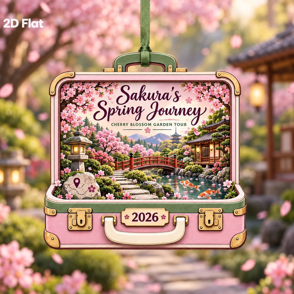 Personalized Travel Christmas Ornament, Cherry Blossom Garden Wooden ...