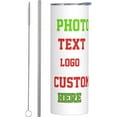 thumbnail image 1 of Personalized Travel Mug with Straw, Add your Pictures Logo Text, 20oz Double Layers Insulated Stainless Steel Mug, Suitable for Car Coffee Travel Office, 1 of 6