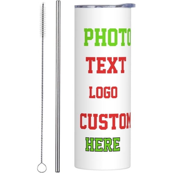 Personalized Travel Mug with Straw, Add your Pictures Logo Text, 20oz Double Layers Insulated Stainless Steel Mug, Suitable for Car Coffee Travel Office