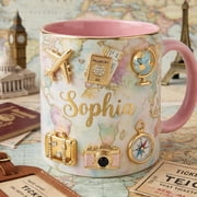 Personalized Travel Mug with Name Wanderlust Coffee Mug Traveler Gift for Her Custom World