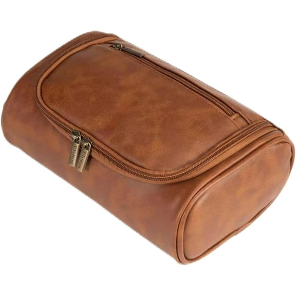 Personalized Travel Toiletry Bag for Men with Handle- Portable Cosmetic Case, Travel Essentials for Traveling Men Waterproof Leather Dopp Kit Gift for Father's Day