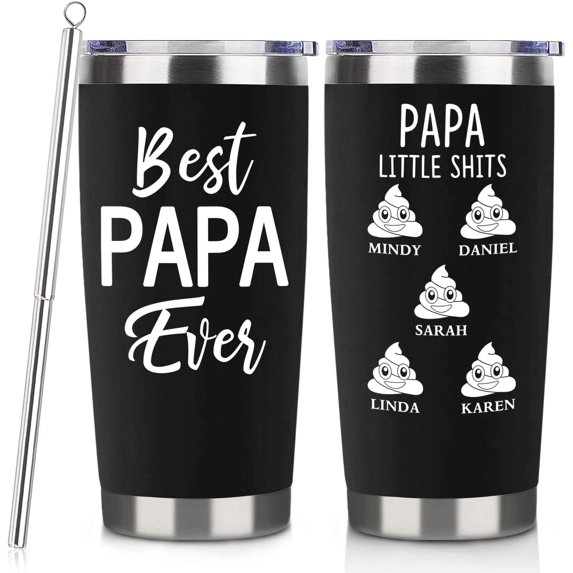 Personalized Travel Tumbler With Lid Straw For Papa / Custom Names With 6 Color Options / 20oz & 30oz Capacity Options / Birthday Christmas Gift For Grandpa Papa From Grandson Granddaughter