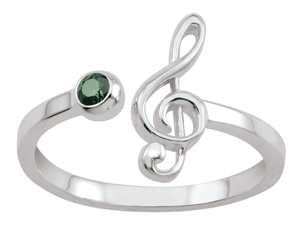 Personalized Sterling Silver Treble Clef Birthstone Ring for Women by Jewlster