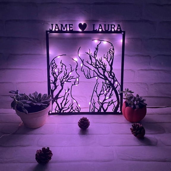 Personalized Tree Of Love Metal Wall LED Light, Custom Lovers Tree Branch Metal