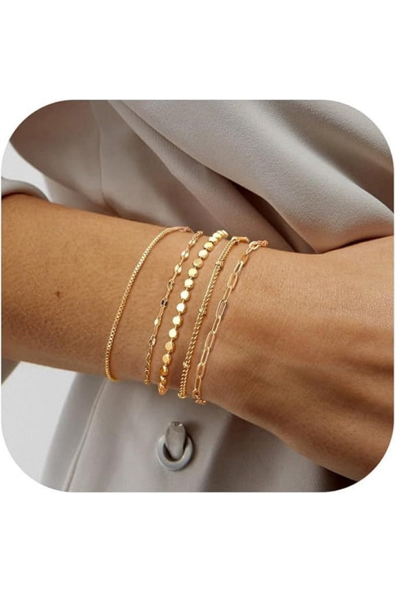 Personalized Trendy 5 Piece Figaro Chain Metal Bracelet Set for Women Gifts