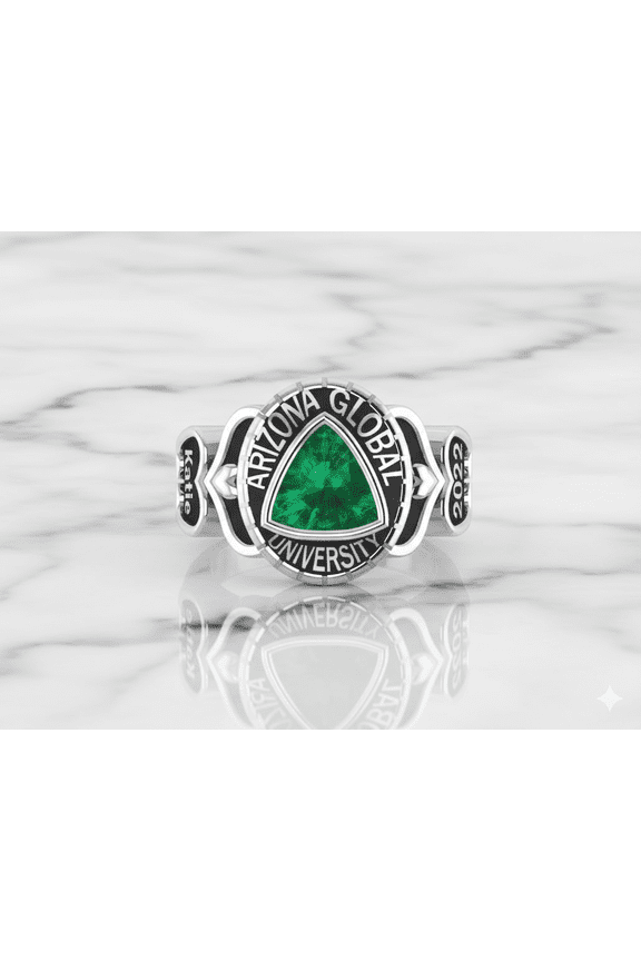 Personalized Trillion Cut Customized University Name, Year, Inside Engraved Unique Ring For Women High School Class Ring 925 Sterling Silver