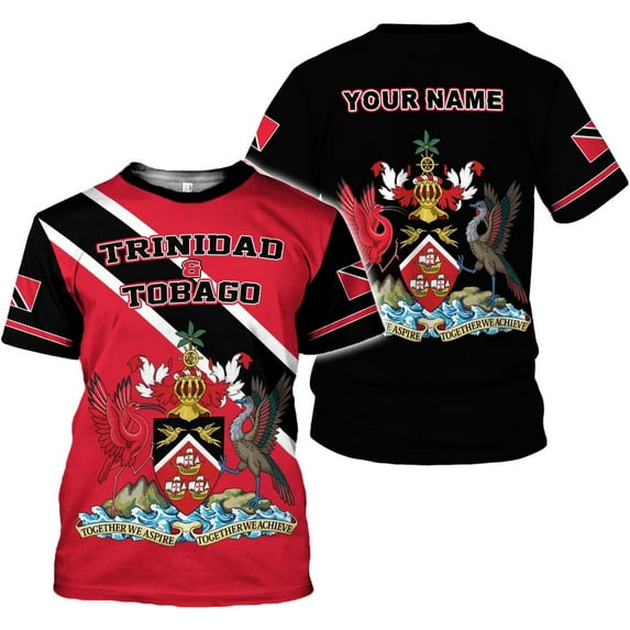 Personalized Trinidad & Tobago Shirts Trinidad and Tobago Coat of Arms Flag 3D Shirts Trinidad Pride Gift (5XL)