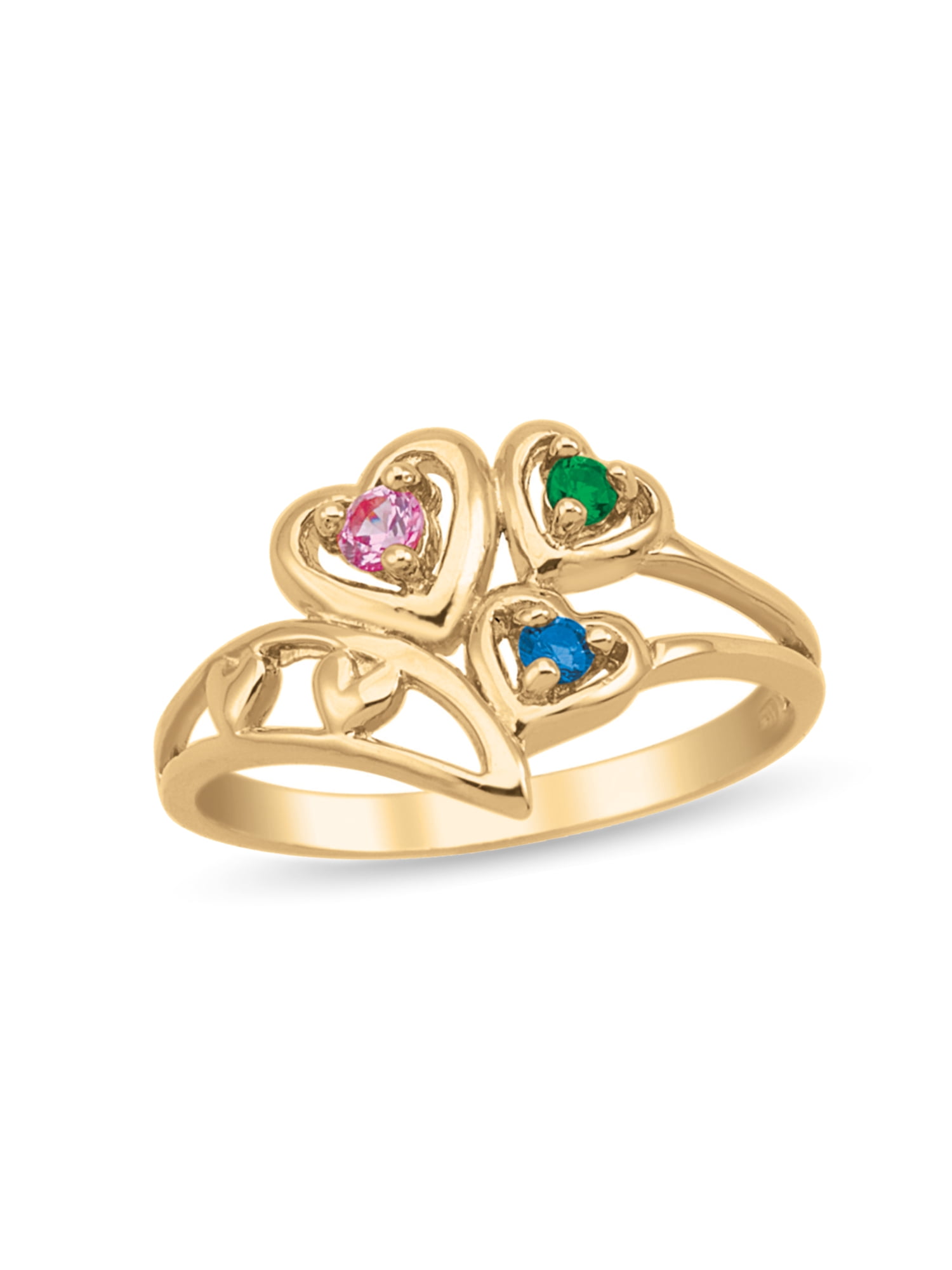 Personalized Triple Hearts Birthstone Daughter's Ring in 10K Gold by Jewlster