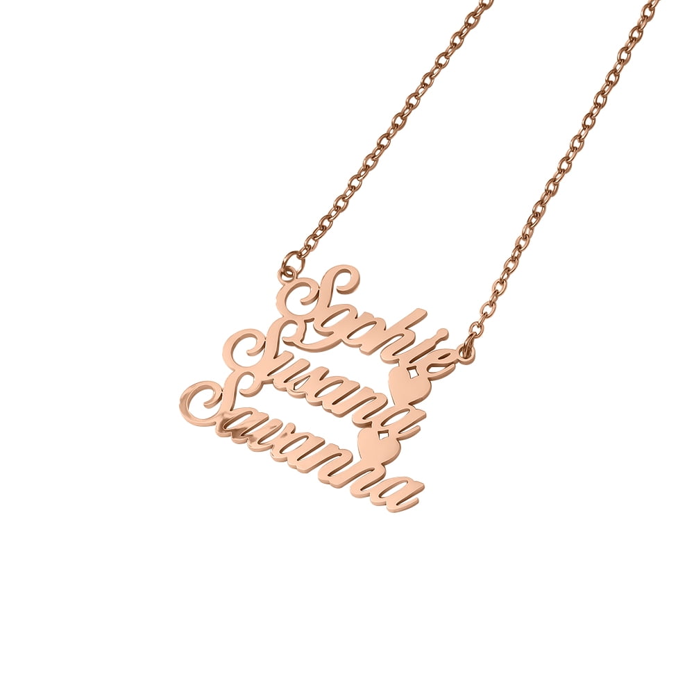 Personalized Triple Layer Custom Name Necklace Pendant Custom Made with 3  Names Gold ,Silver and Rose Gold 