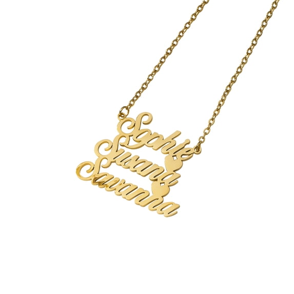Personalized Triple Layer Custom Name Necklace Pendant Custom Made with 3 Names Gold ,Silver and Rose Gold