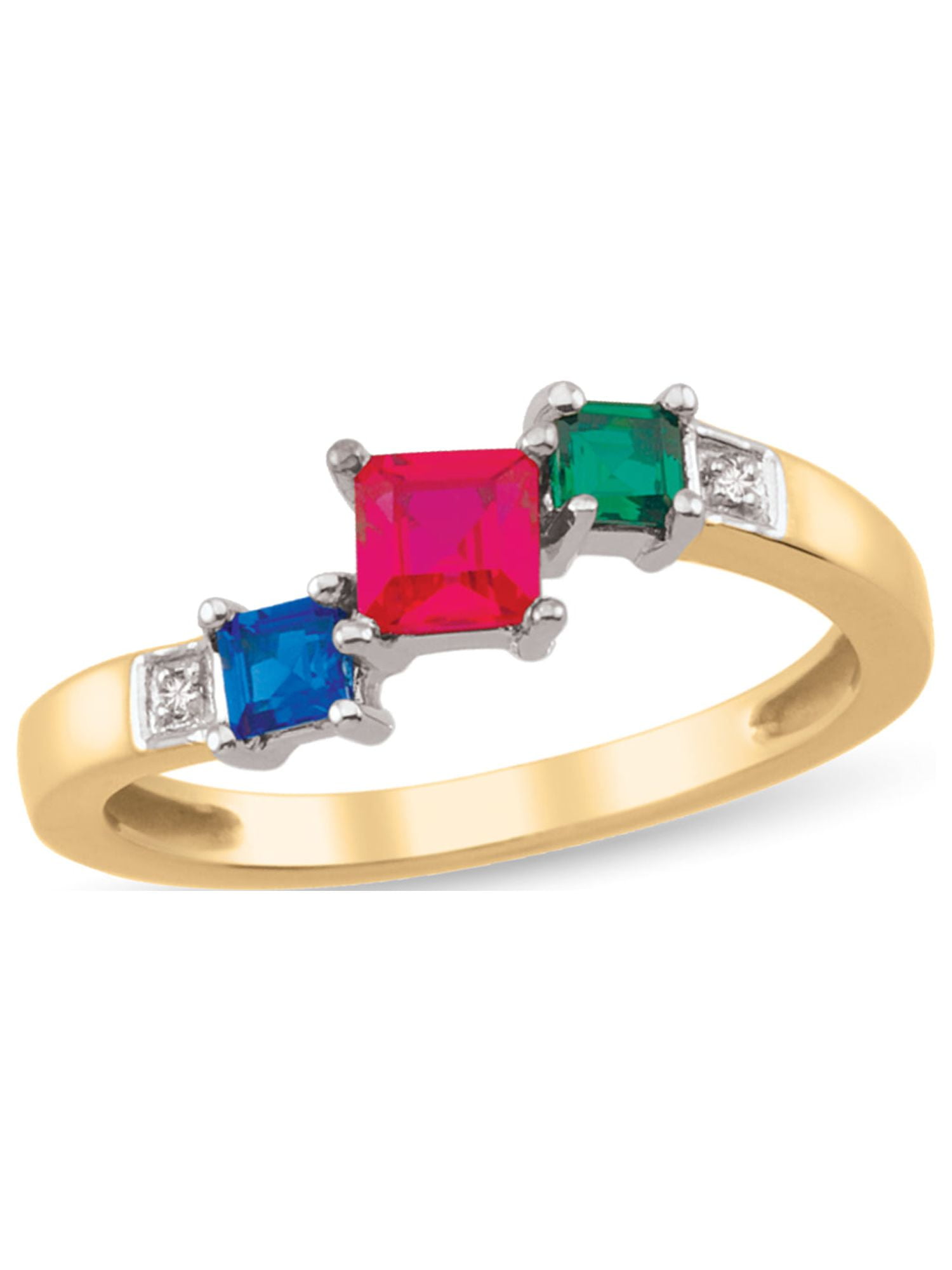 Personalized Triple Squares Birthstone Daughter's Ring in 14K Gold with Diamond Accents by Jewlster